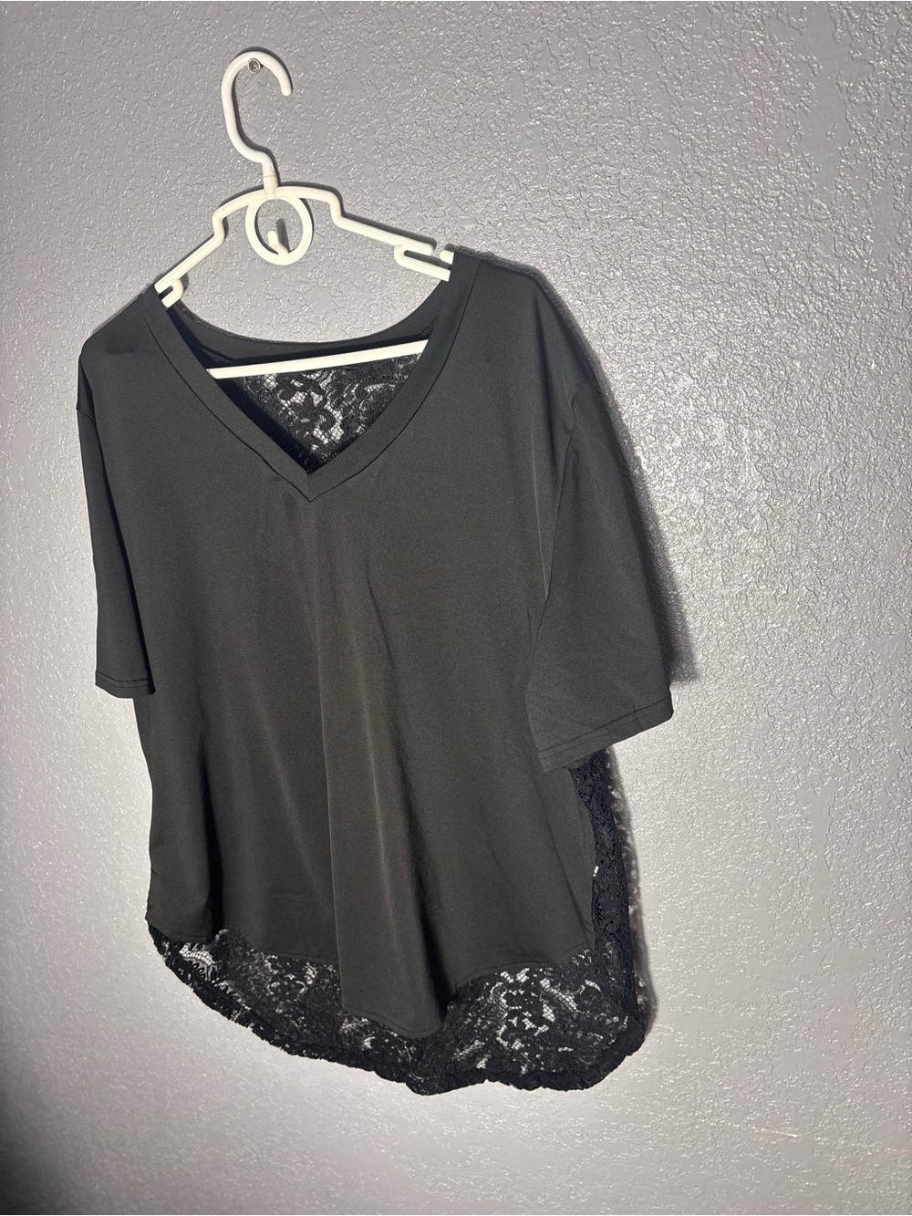 Black Lace-Trim V-Neck Women’s Top